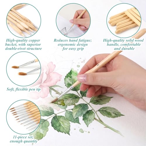 11 Pcs Miniature Detail Paint Brush Set | Ergonomic Triangular Handle Fine Tip Brushes for Acrylic, Watercolor, Oil, Rock Painting, Model Figures