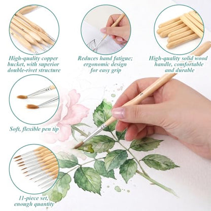 11 Pcs Miniature Detail Paint Brush Set | Ergonomic Triangular Handle Fine Tip Brushes for Acrylic, Watercolor, Oil, Rock Painting, Model Figures