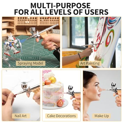 Airbrush Guns for Painting, Double Action Trigger Airbrush Kit with 0.3mm/0.5mm/0.8mm Needles/Nozzle Sets, Replaceable Fluid Cup, Airbrush Spray Set for Painting Nails Cake Tattoo - color: W001-Burlywood