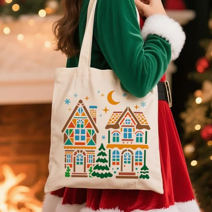 6Pcs Christmas House Stencils for Painting, Reusable Pine Tree Stencil Drawing Templates, House DIY Craft Paint Templates for Wall Home Decor Wood Burning Canvas Fabric Window - style: Christmas House