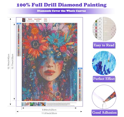 Beautiful Woman Diamond Art Kits for Adults, Flower Diamond Painting Kits | Dimond Art Paintings Kit, 5D Diamond Dot, Small Gem Painting Kit, Crystal Art Beginner, Home Wall Decor Gifts (12x16inch) - color: QY015