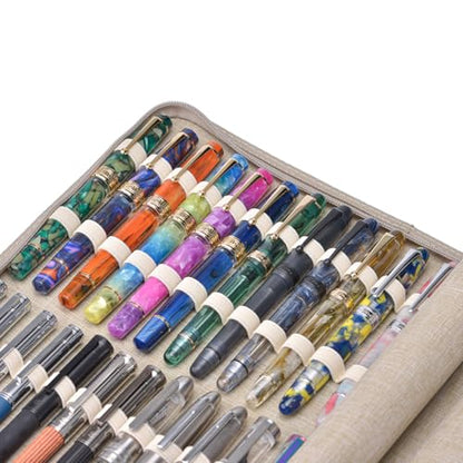 erofa 48 Slots Fountain Pen Case, Beige Water Resistant Canvas Pen Holder Display Pouch Storage Large Capacity Bag - color: Beige-Canvas