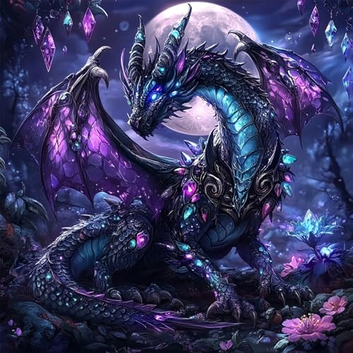 MAXBYE Diamonds Painting Kits for Adults, 5D Dragon Diamond Art Kits for Beginners, DIY Animal Round Full Drill Diamond Art Dragon Craft for Home Wall Decor 12x12 inch - color: WX11479