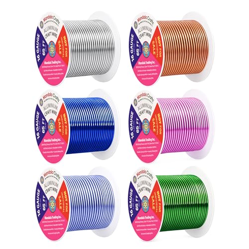 Mandala Crafts 16 GA Pink Green Blue Assorted Anodized Aluminum Craft Wire - color: Silver Copper True Blue Pink Ice Blue Kelly Green, size: 16 Gauge 65X6 Feet