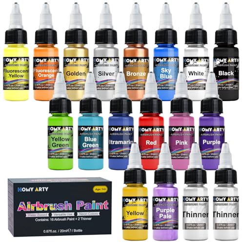 HOMY ARTY Airbrush Paint - 16 Colors with 2 Thinner - color: 16 Colors with 2 Thinner