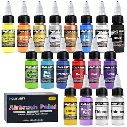 HOMY ARTY Airbrush Paint - 16 Colors with 2 Thinner - color: 16 Colors with 2 Thinner