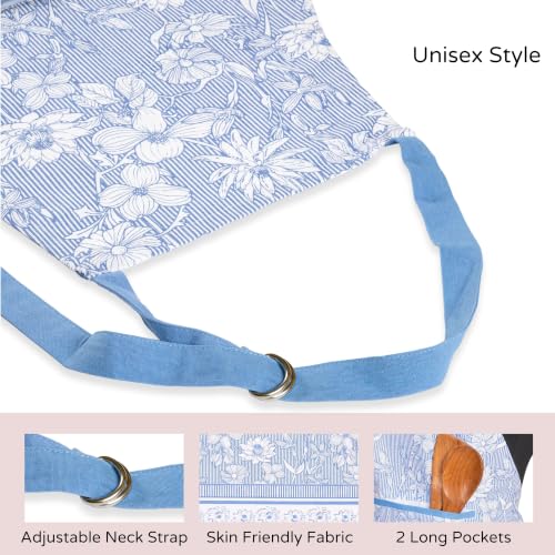 FINGERCRAFT Apron, Dual Pocket, Adjustable Tie, Multipurpose Washable Bib Apron for Home, Kitchen, Chef and Professionals - color: Azure Garden