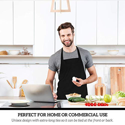 12 Pack Bib Apron - Unisex Black Aprons, Machine Washable Aprons for Men and Women, Kitchen Cooking BBQ Bulk (Pack of 12, No Pockets, Black) - color: Black, size: 12 Pack