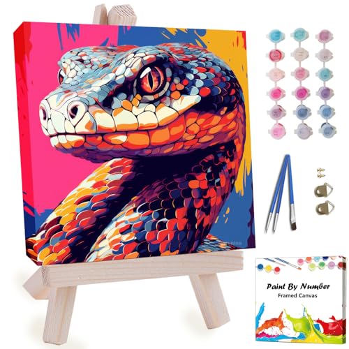 Artunion Framed Paint by Numbers Kit for Adults Beginners & Kids Ages 8-12,Colorful Snake Paint by Number with Frame,Animal Easy Paint by Numbers Kit on Canvas 10 * 10 Inch Without Easel - color: ZXT-386-F