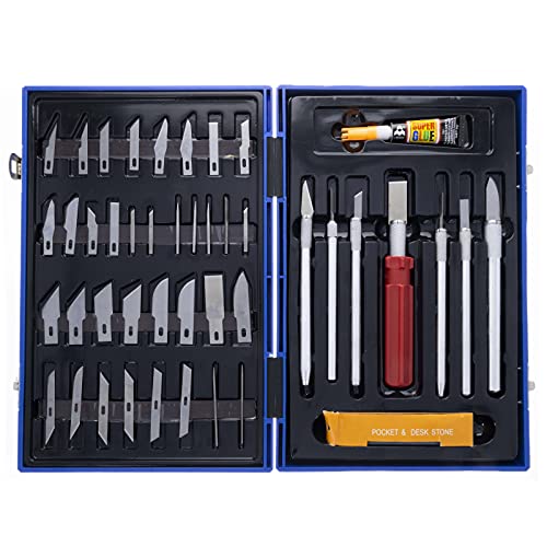 52pc Deluxe Cutting Knife Set with Molded Hard Case, Assorted Precision Utility Knife Blades and Handles Complete Set