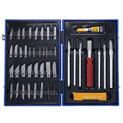 52pc Deluxe Cutting Knife Set with Molded Hard Case, Assorted Precision Utility Knife Blades and Handles Complete Set