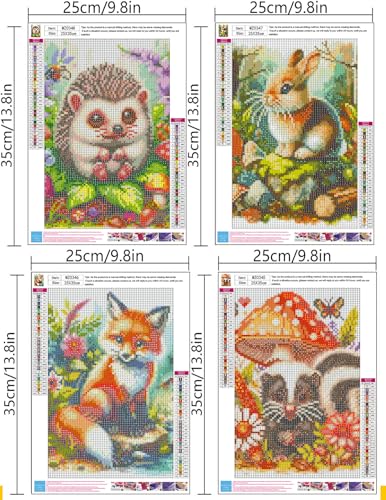 Axquilon 4 Pack Animal Diamond Art Kits for Adults- 9.8x13.7inch | Cute Diamond Painting Kits for Beginners, 5D DIY Round Full Drill Fox Gem Art for Adults, Paint by Diamonds - color: 4 Pack Animal