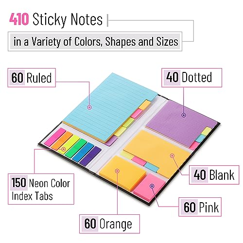 Mr. Pen- Sticky Notes Set, 410 Pack, Ruled, Dotted & Blank Notes | with 150 Index Tabs, Divider Sticky Pads for Bible Study, Office, School, Planning - color: Vibrant, size: 1 Set