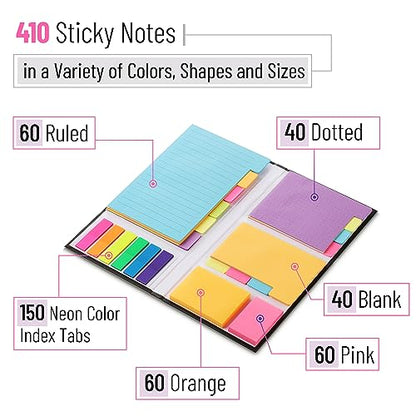 Mr. Pen- Sticky Notes Set, 410 Pack, Ruled, Dotted & Blank Notes | with 150 Index Tabs, Divider Sticky Pads for Bible Study, Office, School, Planning - color: Vibrant, size: 1 Set