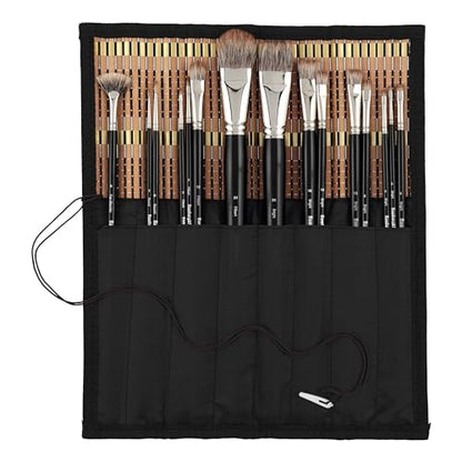 Creative Mark Paint Brush Roll Up Case - Bamboo Brush Mat with Tie Closure, 8 Large Pockets for Short and Long Handle Brushes, Breathable Design for Artists, Teachers, Students - size: Large