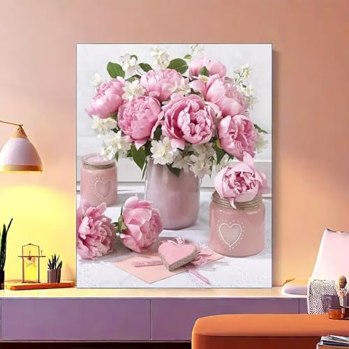 MaiMMaledy Paint by Numbers Kit for Adults Beginners Canvas Pictures with Framed Drawing Painting Acrylic Pigment with Wooden Triangle Easel Pink Flowers 8Wx12L inch - color: Pink Flowers, size: Pink Flowers 8x12inch