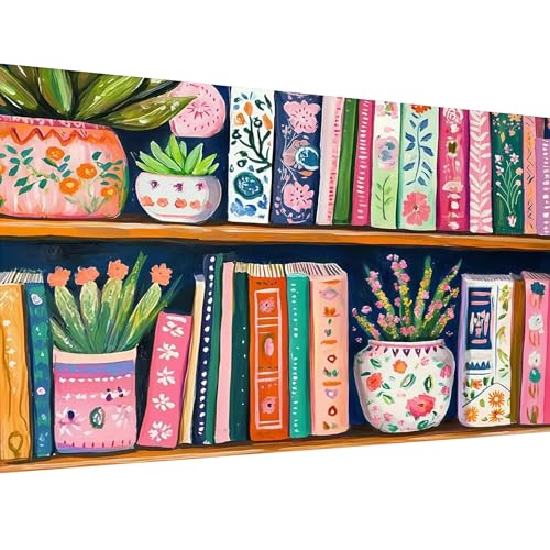 Large Diamond Art Kits for Adults,Book Diamond Art Painting Kits for Adults | Book Boho Stress Relief Full Round Drills 5D Heartfelt DIY Gift Gem Crafts Kits Wall Decor HD Canvas 15.7x27.6in 40x70cm - color: Boho Bookshelf