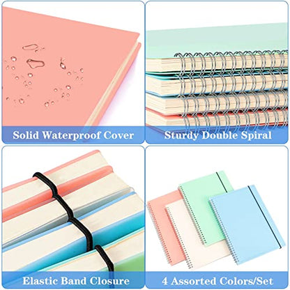 Spiral Notebook, College Ruled Notebook Journal, 4 Pack Large B5 Lined Notebooks for Work, School, Notes Taking, 8" x 10" Subject Notebook, 560 Thick Paper, 24pcs Index Tabs, Assorted Pastel Notebook - size: 8" x 10", style: College Ruled