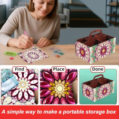 LSQFS Mandala Wooden Diamond Painting Storage Box with Handle for Adults - color: Mantra
