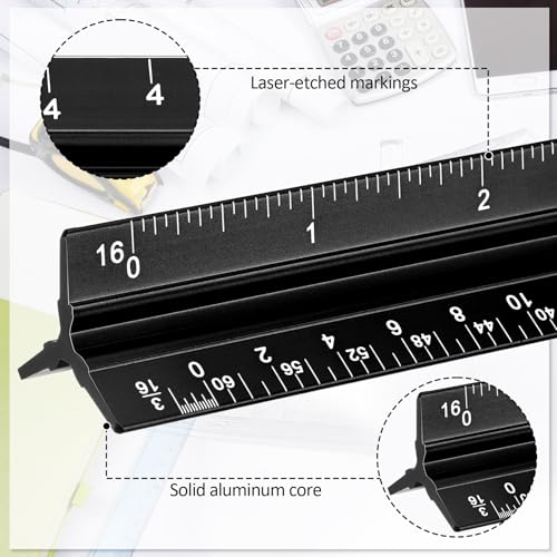 Fumete 12 Pack 6 Inch Architectural Engineering Scale Rulers Small Scale Ruler Pocket Size Scale Ruler Construction Rulers Imperial Measurements for Architects Engineering, Draftsman Drawing(Black) - color: Black