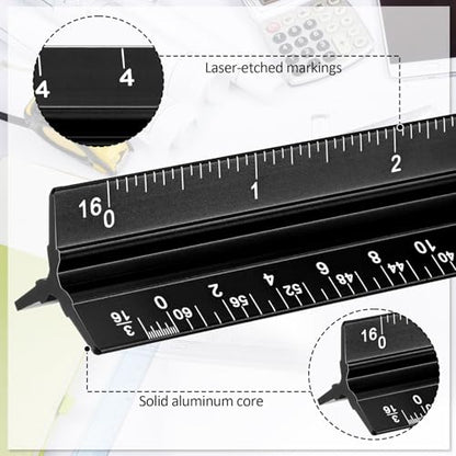 Fumete 12 Pack 6 Inch Architectural Engineering Scale Rulers Small Scale Ruler Pocket Size Scale Ruler Construction Rulers Imperial Measurements for Architects Engineering, Draftsman Drawing(Black) - color: Black