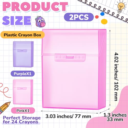 Clabby 2 Pcs Clear Plastic Crayon Boxes Hold 24 Count, Purple,Pink | Organizer Box, Case, Colorful, Portable Storage Holder with Snap Lid, for Kids Boys Girls School Classroom Home Art Supply - color: Purple,Pink