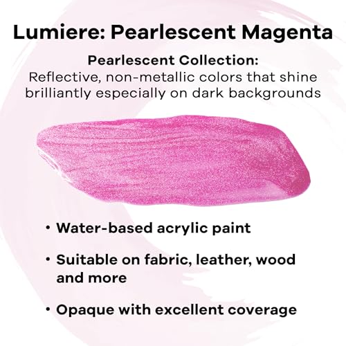 Jacquard Lumiere 8oz Fabric Paint Pearlescent Magenta - Metallic Paint for Fabric, Leather, Canvas, Paper and Wood - Light-bodied Metallic Acrylic Paint - Lightfast & Vibrant Metallic Acrylic Paints - color: Pearlescent Magenta, size: 8 Fl Oz (Pack of 1)