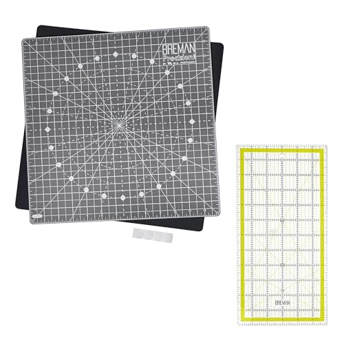 W.A. Portman Rotating Self-Healing Cutting Mat with 6”x12” Quilting Ruler - 13x13 Inch Rotating Cutting Mat for Sewing - Clear Acrylic Ruler for Cutting Fabric