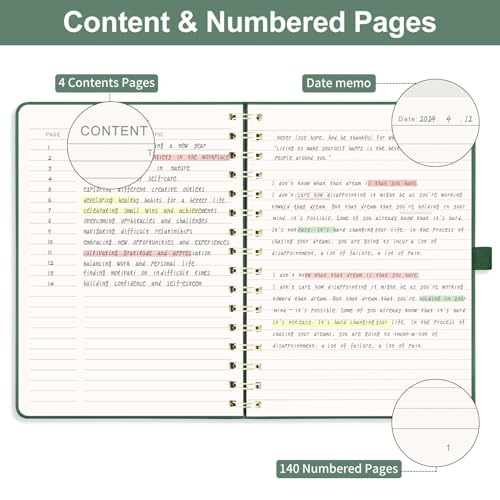 EMSHOI Lined Spiral Journal Notebook, 110 Numbered Pages, A4 (8.2" x 11.2") - color: Dark Green, style: A4 Lined