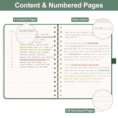 EMSHOI Lined Spiral Journal Notebook, 110 Numbered Pages, A4 (8.2" x 11.2") - color: Dark Green, style: A4 Lined