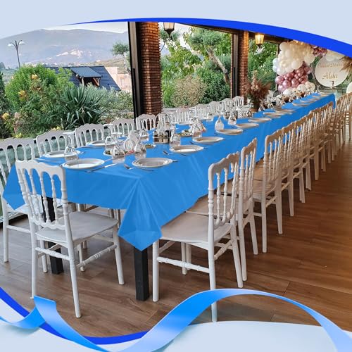 Goodluck 54 Inch X 300 Feet Plastic Table Cloths with Cutter Box, Blue Disposable Table Cover Roll, Plastic Tablecloth for Party, Banquet, Wedding, Birthday, Anniversary - color: Blue, size: 15.4" x 5.5" (Rectangular)