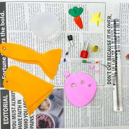 14PCS Polymer Clay Tool Set Acrylic Rod Clay Rolling Pin with Acrylic Sheet Backing Board Plastic Clay Scraper Circle Shape Cutter for Pottery Polymer Clay Shaping Sculpting DIY Craft
