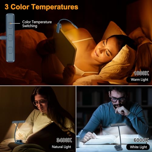 Gritin 19 LED Rechargeable Book Light for Reading in Bed | Eye Caring 3 Color Temps,Stepless Dimming Brightness,Memory Function,90 Hrs Runtime Lightweight Clip on Light-Pacific Blue - color: Pacific Blue