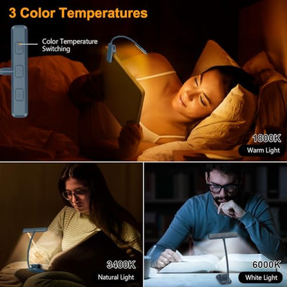 Gritin 19 LED Rechargeable Book Light for Reading in Bed | Eye Caring 3 Color Temps,Stepless Dimming Brightness,Memory Function,90 Hrs Runtime Lightweight Clip on Light-Pacific Blue - color: Pacific Blue