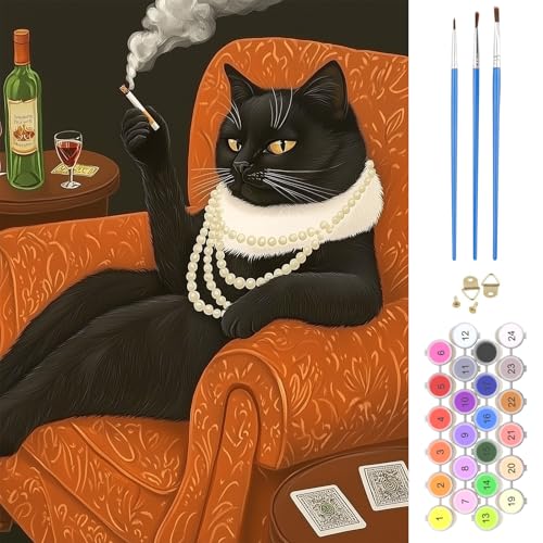 NAIMOER Black Cat Paint by Numbers Kits for Adults Beginner, Color by Numbers on Canvas Painting Craft Kits for Adults Without Frame, Easy Paint DIY Acrylic for Home Wall Decor 12 X16 Inch - color: Black Cat