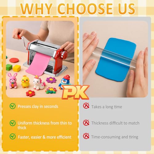 Polymer Clay Press Machine, Clay Conditioning Roller, 6 Thickness Settings | 40 PCS Cutters & Molds, Stainless Steel Clay Mixer, Non-Stick Pasta Roller for Handmade Jewelry, Sculpting & DIY Crafts - color: Red Clay Press