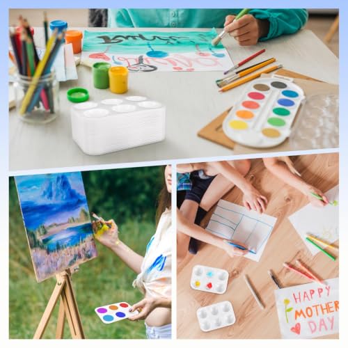 Bercoor 52 PCS Plastic Paint Palettes, 6 Well White Rectangular Watercolor Oil Palette Painting Tray Artist Craft Palettes for Painting Party, DIY Craft and Art Painting - style: Rectangle52