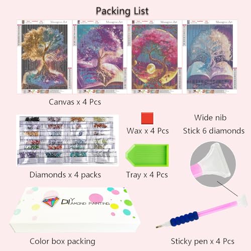 Muzagroo Art Diamond Painting Kits for Adults, DIY 5D Diamond Art Kits for Beginners, Tree of Life Canvas Arts and Crafts for Living Room, Kids Room 4 PCS Wall Art - color: 10-Life Tree