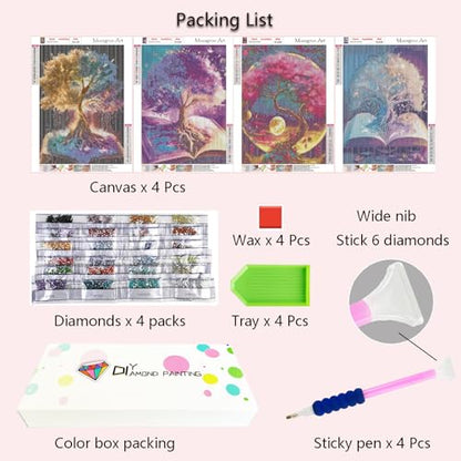 Muzagroo Art Diamond Painting Kits for Adults, DIY 5D Diamond Art Kits for Beginners, Tree of Life Canvas Arts and Crafts for Living Room, Kids Room 4 PCS Wall Art - color: 10-Life Tree