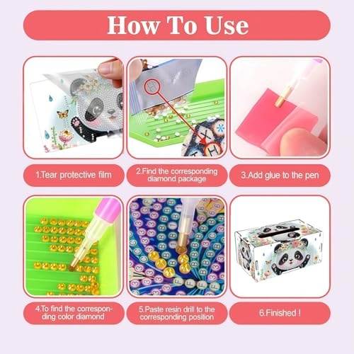 LSQFS DIY Diamond Art Tissue Box Kit,Home Office Decor, Ideal Handmade Gift - color: Panda 1