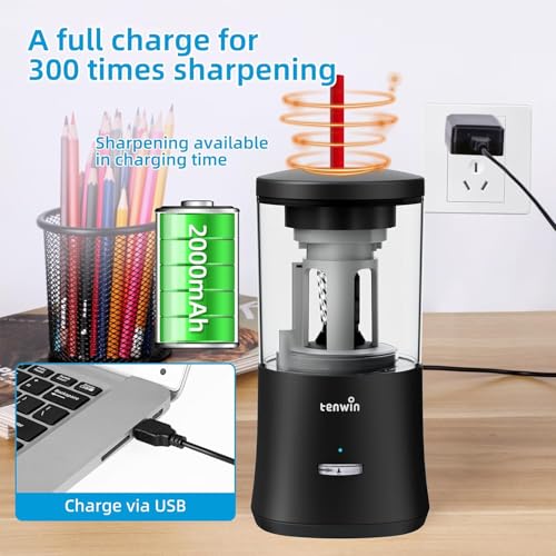 tenwin Fully Automatic Pencil Sharpener for 6-8mm Pencils, Hands-Free - color: Black