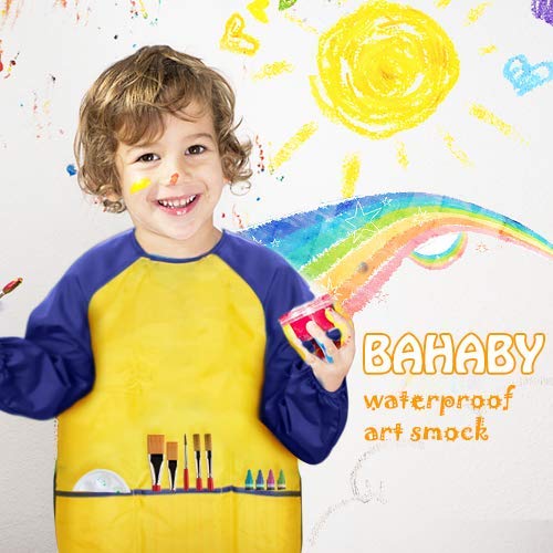 Kids Art Smocks 2 Pack Painting Smock with Long Sleeve and 3 Pockets for Age 3-8 - color: Blue