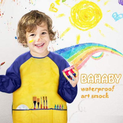 Kids Art Smocks 2 Pack Painting Smock with Long Sleeve and 3 Pockets for Age 3-8 - color: Blue