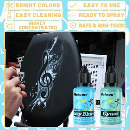 Airbrush Paint Set - 24 Colors x 50ml Airbrush Paint with 2 Cleaning Brush, Ready to Spray, Water Based Acrylic Air Brush Paint Kit for Artists and Beginners - color: 24 Colors