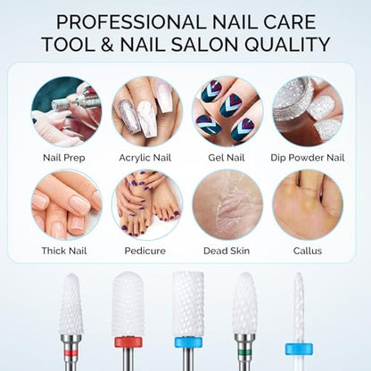 MelodySusie 5Pcs Ceramic Nail Drill Bits Set, 3/32" Acrylic Gel Nail File Bits for Manicure Pedicure Cuticle Polishing - color: 1 Coarse, 2 Medium and 2 Fine, size: 5 Piece Set