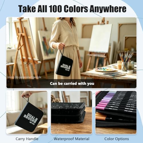 100 Colors Dual Brush Markers Pens with 4 Spiral Bound Adult Coloring Books