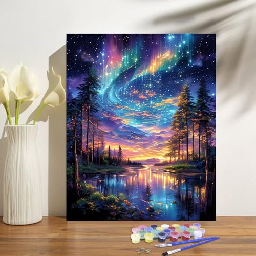 Starry Night Paint by Numbers Kit for Adults Beginner Tree Acrylic Painting Kit Adult Paint by Number Kits on Canvas DIY Painting for Beginners Art by Numbers for Gifts Home Wall Decor 16x20 Inch - color: YF016