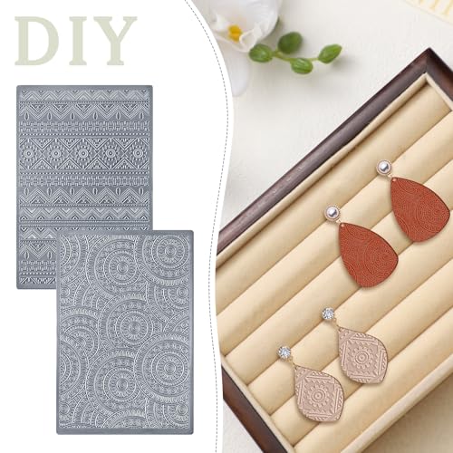 DoubleFill 12 Pcs Polymer Clay Texture Sheets Mat Works with Polymer Clay Cutter Embossin Roller DIY Tools for Pottery Earrings Jewelry Making DIY Craft Supply - style: Boho
