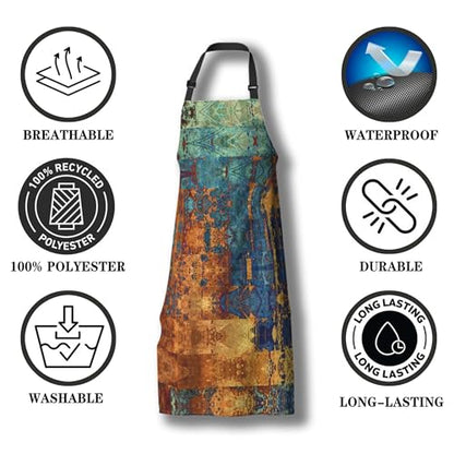 Cook Apron for Women Blue and Golden Grunges Mans Aprons for Cooking Funny for Kitchen Cooking Restaurant BBQ Painting Crafting Gardening 27” (W) x 31” (H), Waterproof Aprons - color: Blue and Golden Grunget