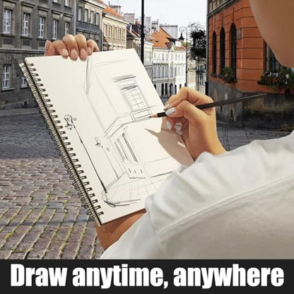 DSTELIN 10 x 7.5 Inch Black Sketchbook Set, 2-PC, Spiral Bound, 50 Acid-Free Drawing Sheets Each, Ideal for Beginners to Professionals